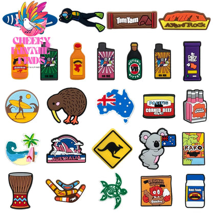 1/30pcs Australian Style PVC Shoe Charm Koala kangaroo Shoe Charms Diving Surfer Shoe Accessories Drinks Clog Jeans Cheeky Fantail Finds