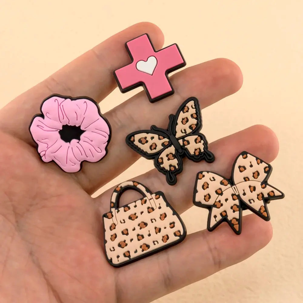 1/30pcs Beauty Care Shoe Charms Lipstick Leopard Print Girlboss Queen Shoe Decorations Pins for Women Girl Pink Pins Accessories - Cheeky Fantail Finds