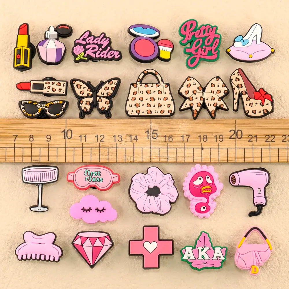 1/30pcs Beauty Care Shoe Charms Lipstick Leopard Print Girlboss Queen Shoe Decorations Pins for Women Girl Pink Pins Accessories - Cheeky Fantail Finds