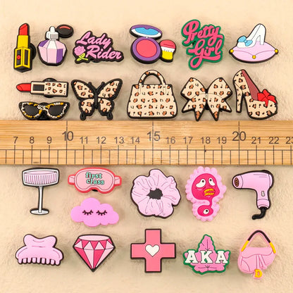 1/30pcs Beauty Care Shoe Charms Lipstick Leopard Print Girlboss Queen Shoe Decorations Pins for Women Girl Pink Pins Accessories - Cheeky Fantail Finds