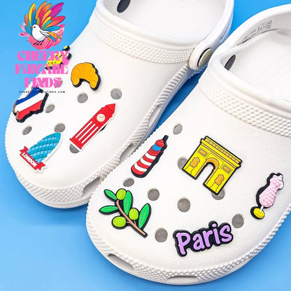 1/30pcs European Series Shoe Charms The Gherkin Caesar's Gate Big Ben Shoe Decorations Spanish hams Garden Sandals Accessories Cheeky Fantail Finds