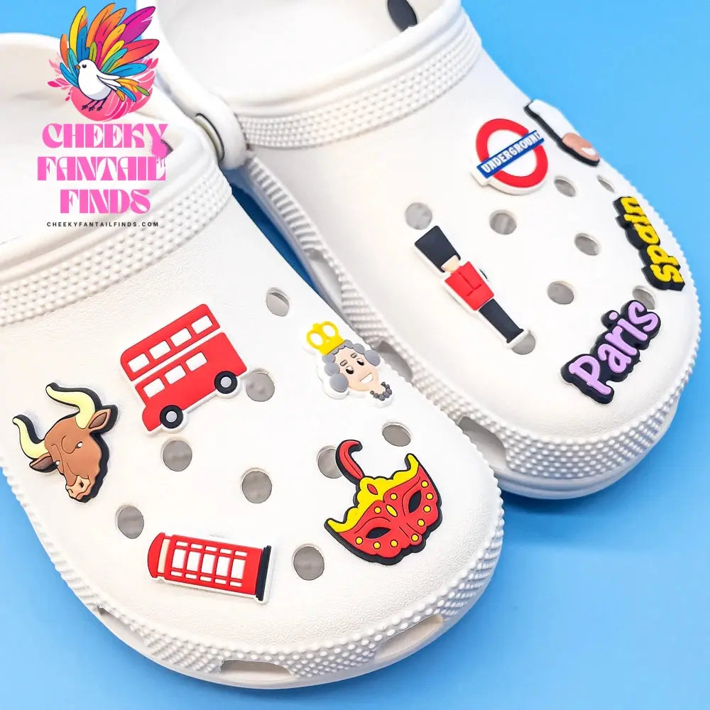 1/30pcs European Series Shoe Charms The Gherkin Caesar's Gate Big Ben Shoe Decorations Spanish hams Garden Sandals Accessories Cheeky Fantail Finds