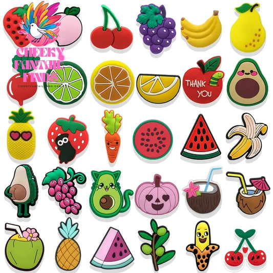 1/30pcs Fruit Shoe Charms Lemon Avocado Watermelon Banana Coconut Pins for Girl Kids Plants Shoe Decorations Pins Accessories - Cheeky Fantail Finds