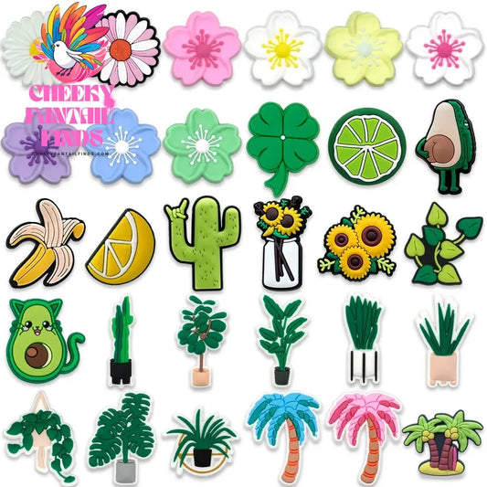 1/30pcs Green Plants Shoe Charms Flowers Trees Fruits Shoe Clips Accessories Cactus Clover Garden Sandals Fittings for Women Cheeky Fantail Finds