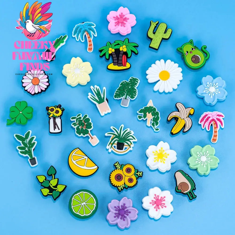 1/30pcs Green Plants Shoe Charms Flowers Trees Fruits Shoe Clips Accessories Cactus Clover Garden Sandals Fittings for Women Cheeky Fantail Finds