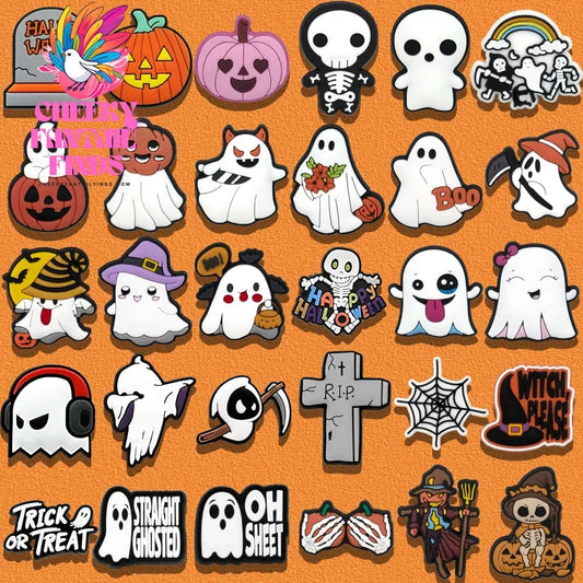 1/30pcs Halloween Shoe Charms Ghost Witch Shoe Decorations Pins for Kids Men Women Party Accessories Buckles Treat or Trick Gift - Cheeky Fantail Finds