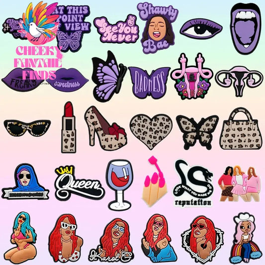 1/30pcs Mean Girls Shoe Charms for Women Bad Girl Pins Butterfly Snake Heart Shoe Accessories Decorations Sandal Buckle Ornament - Cheeky Fantail Finds