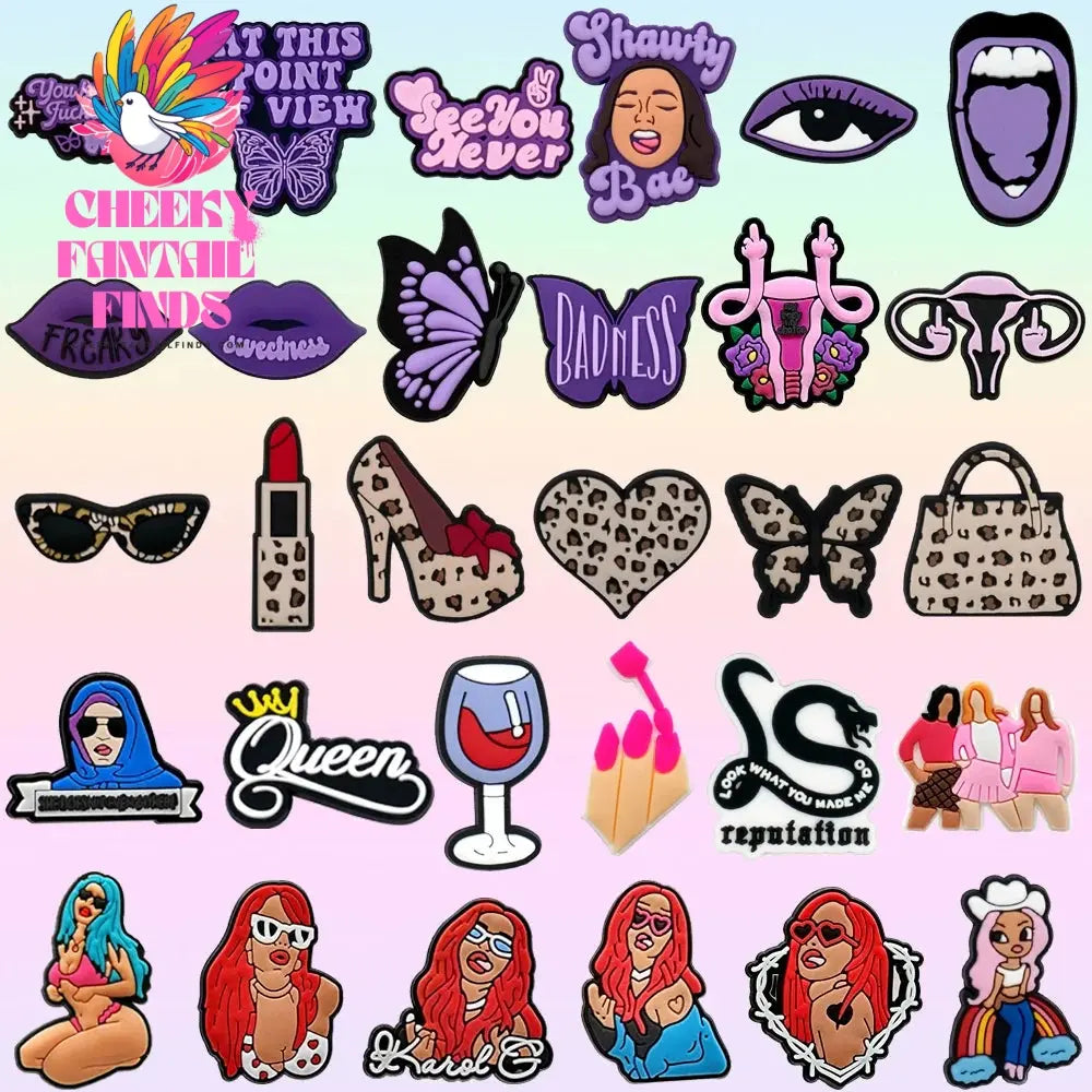 1/30pcs Mean Girls Shoe Charms for Women Bad Girl Pins Butterfly Snake Heart Shoe Accessories Decorations Sandal Buckle Ornament - Cheeky Fantail Finds