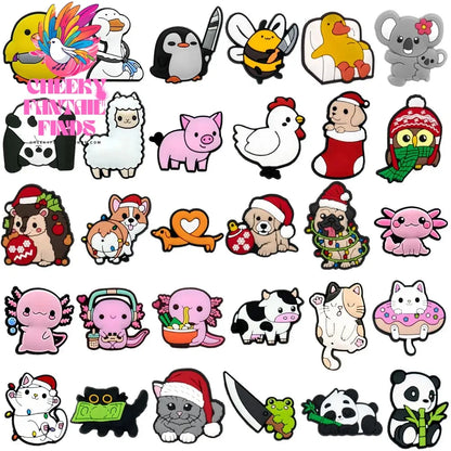 1/30pcs PVC Animal Pins for Kids Men Women Shoe Charms Christmas Gift Duck Cat Dog Shoe Accessories Decorations Buckle Ornaments - Cheeky Fantail Finds