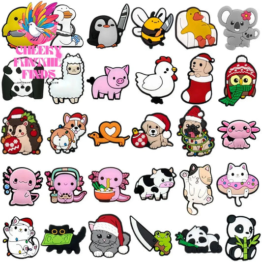 1/30pcs PVC Animal Pins for Kids Men Women Shoe Charms Christmas Gift Duck Cat Dog Shoe Accessories Decorations Buckle Ornaments - Cheeky Fantail Finds