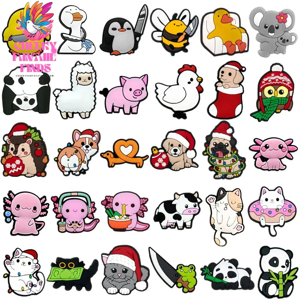 1/30pcs PVC Animal Pins for Kids Men Women Shoe Charms Christmas Gift Duck Cat Dog Shoe Accessories Decorations Buckle Ornaments - Cheeky Fantail Finds