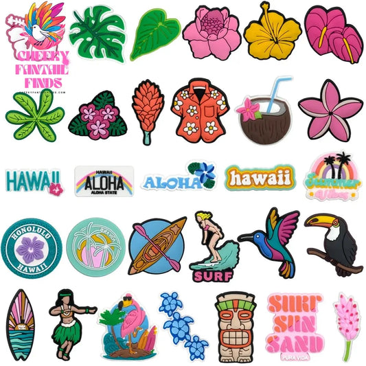 1/30pcs PVC Hawaii Summer Vacation Shoe Charms Flamingos Flower Shoe Decorations Pins for Women Men Kids Sandal Accessories Gift - Cheeky Fantail Finds