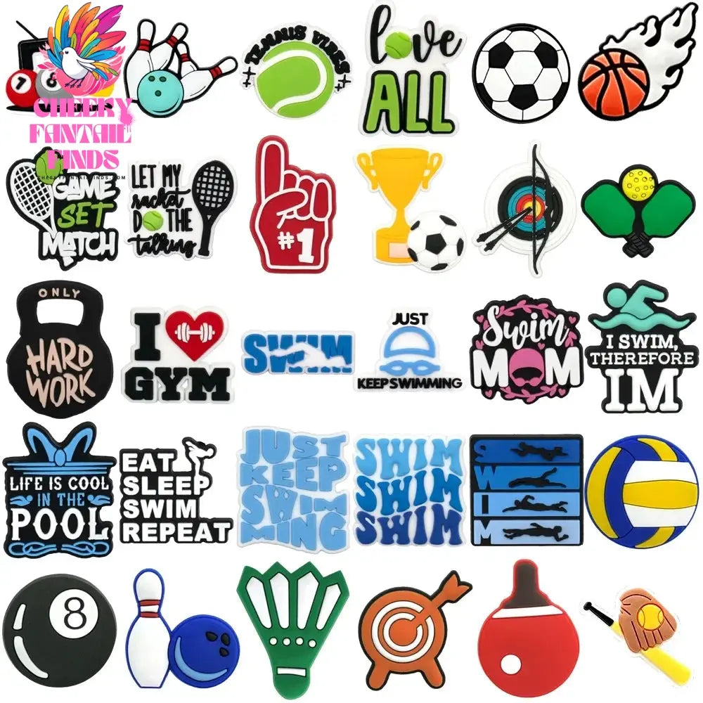 1/30pcs Sport Shoe Charms for Women Men Basketball Football Tennis Swim Archer Pickleball Shoe Decorations Pins Buckles Gifts - Cheeky Fantail Finds