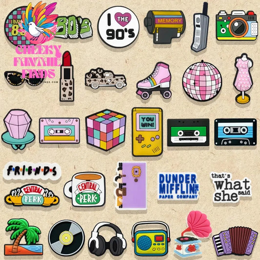 1/30pcs Vintage Vibe Shoe Charms Old School Shoe Decorations Y2K Pins for Girl Creative 80's 90's Sandal Accessories Clog Buckle - Cheeky Fantail Finds