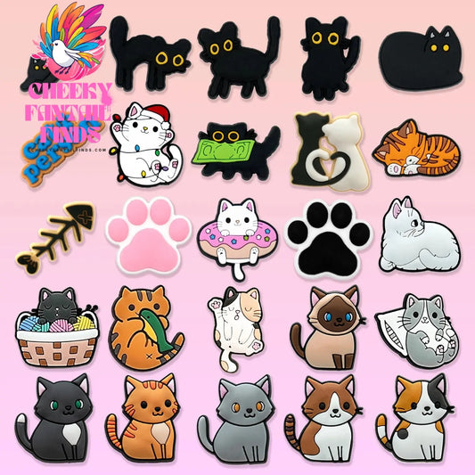 1/50pcs Cute Cats Shoe Charms Accessories Orange Black Cat Shoe Decoration Claw Fish Bone Clog Pin for Women Grils Gift Cheeky Fantail Finds