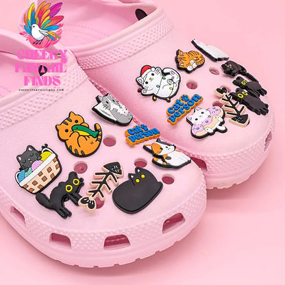 1/50pcs Cute Cats Shoe Charms Accessories Orange Black Cat Shoe Decoration Claw Fish Bone Clog Pin for Women Grils Gift Cheeky Fantail Finds