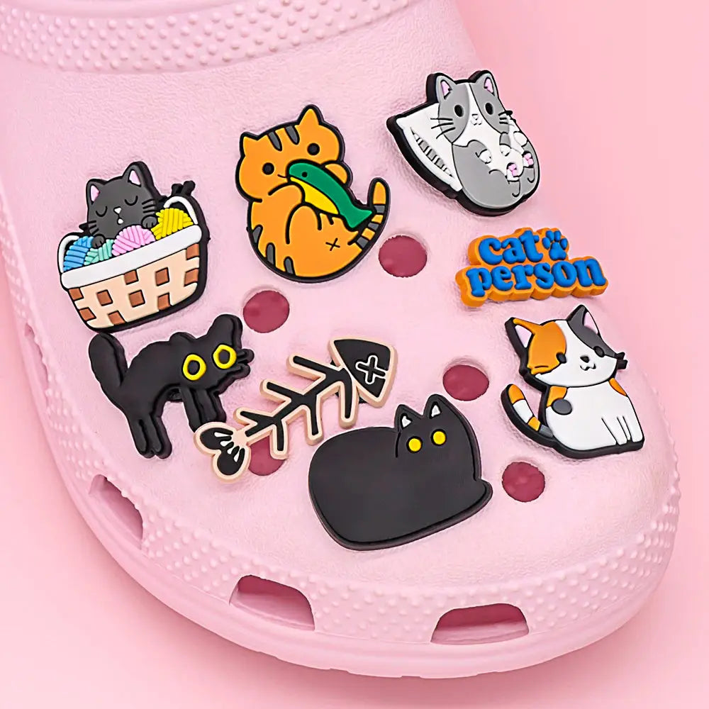 1/50pcs Cute Cats Shoe Charms Accessories Orange Black Cat Shoe Decoration Claw Fish Bone Clog Pin for Women Grils Gift Cheeky Fantail Finds
