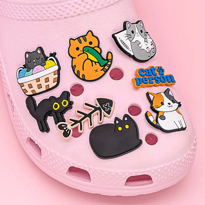 1/50pcs Cute Cats Shoe Charms Accessories Orange Black Cat Shoe Decoration Claw Fish Bone Clog Pin for Women Grils Gift Cheeky Fantail Finds