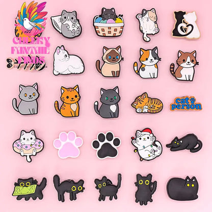 1/50pcs Cute Cats Shoe Charms Accessories Orange Black Cat Shoe Decoration Claw Fish Bone Clog Pin for Women Grils Gift Cheeky Fantail Finds