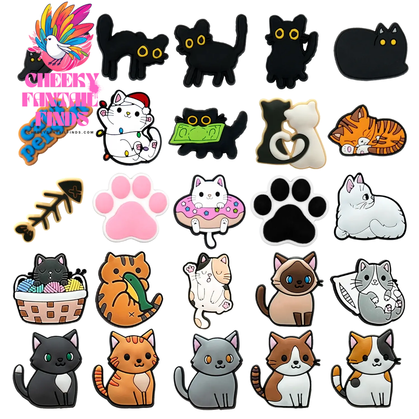 1/50pcs Cute Cats Shoe Charms Accessories Orange Black Cat Shoe Decoration Claw Fish Bone Clog Pin for Women Grils Gift Cheeky Fantail Finds