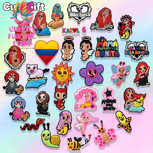 1/50pcs Karol G Shoe Charms Spain Singer Mermaids Snake Bee Shoe Decorations Pins for Women Girls Fans Gifts Sandals Accessories Cheeky Fantail Finds
