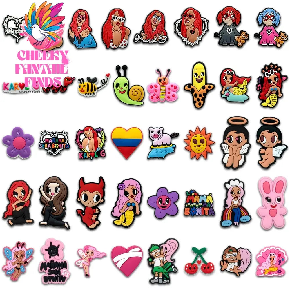 1/50pcs Karol G Shoe Charms Spain Singer Mermaids Snake Bee Shoe Decorations Pins for Women Girls Fans Gifts Sandals Accessories Cheeky Fantail Finds