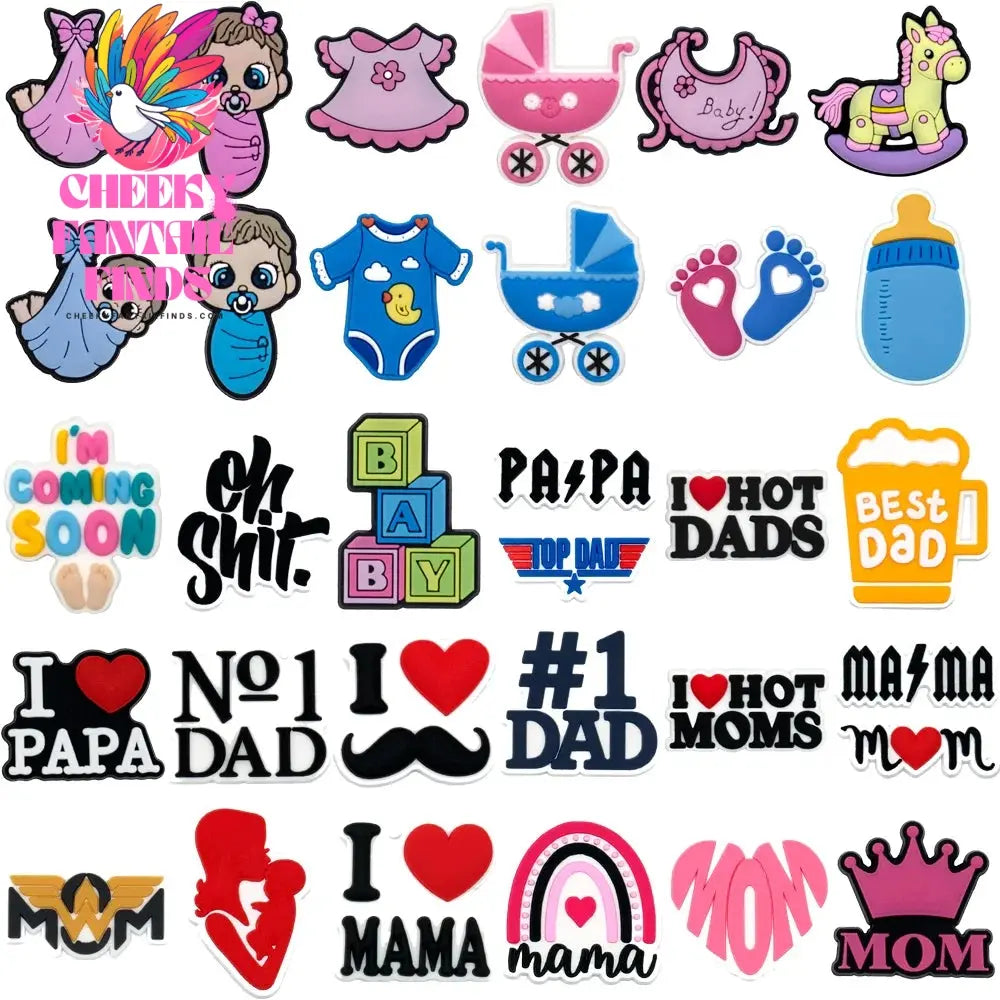 1/50pcs Shoe Charms for Family Mom Baby Dad Shoe Decorations Pins for Women Men Kids Ornament Favor Gift Shoe Accessories Buckle - Cheeky Fantail Finds