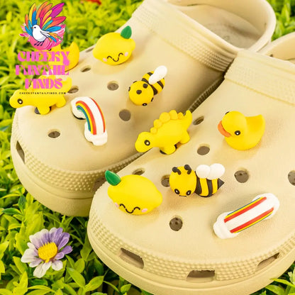 1/5pcs 3D Cute Animal Shoe Charms Yellow Duck Bee Dinosaur Shoe Decorations Pins for Women Men Kids Gifts Sandal Accessories - Cheeky Fantail Finds