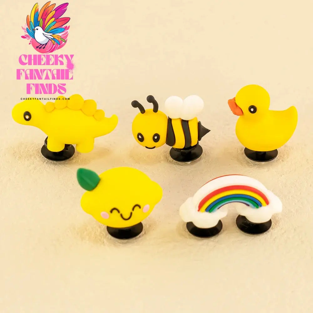 1/5pcs 3D Cute Animal Shoe Charms Yellow Duck Bee Dinosaur Shoe Decorations Pins for Women Men Kids Gifts Sandal Accessories - Cheeky Fantail Finds