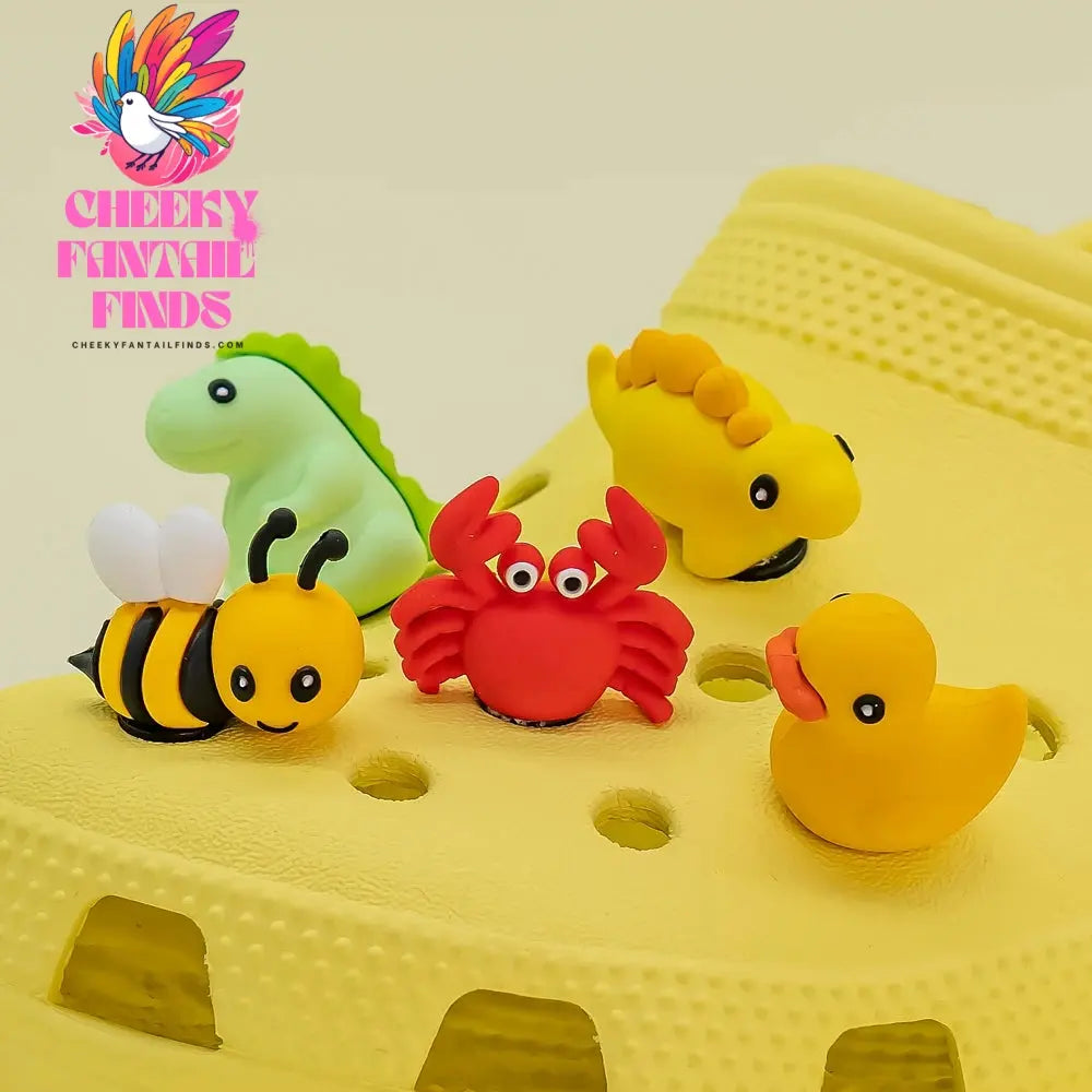 1/5pcs 3D Shoe Charms Cute Dinosaur Duck Bunny Shoe Decoration Buckle Kawaii Frogs Bees Garden Sandal Accessories Kids Gift - Cheeky Fantail Finds