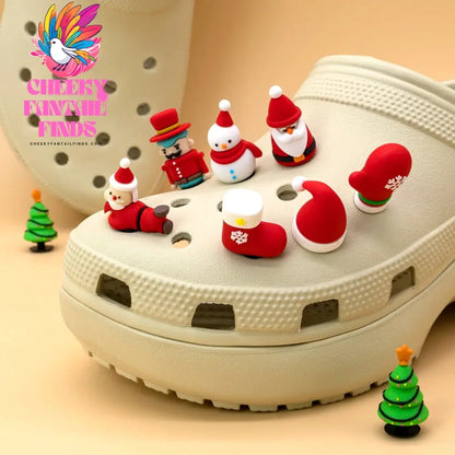 1/7pcs 3D Christmas Shoe Charms Santa Snowman Christmas Hat  Sock Shoe Accessories Pins for Woman Men Kids Buckle Decorations - Cheeky Fantail Finds