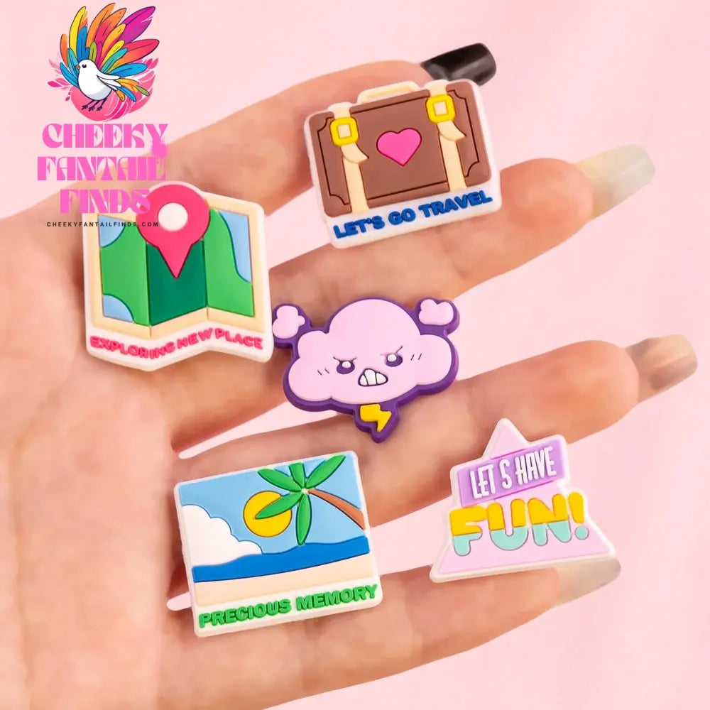 1/8/26pcs Camping Shoe Charms Casual Travel Shoe Decorations Pins for Women Men Travelers Gifts Sandal Accessories Clog Buckles - Cheeky Fantail Finds