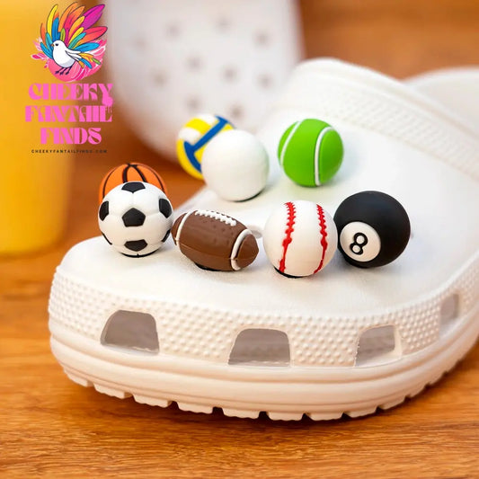 1/8pcs 3D Shoe Charms Basketball Rugby Soccer Volleyball Tennis Sport Shoe Accessories Sneakers Decorations Pins for Woman Men - Cheeky Fantail Finds