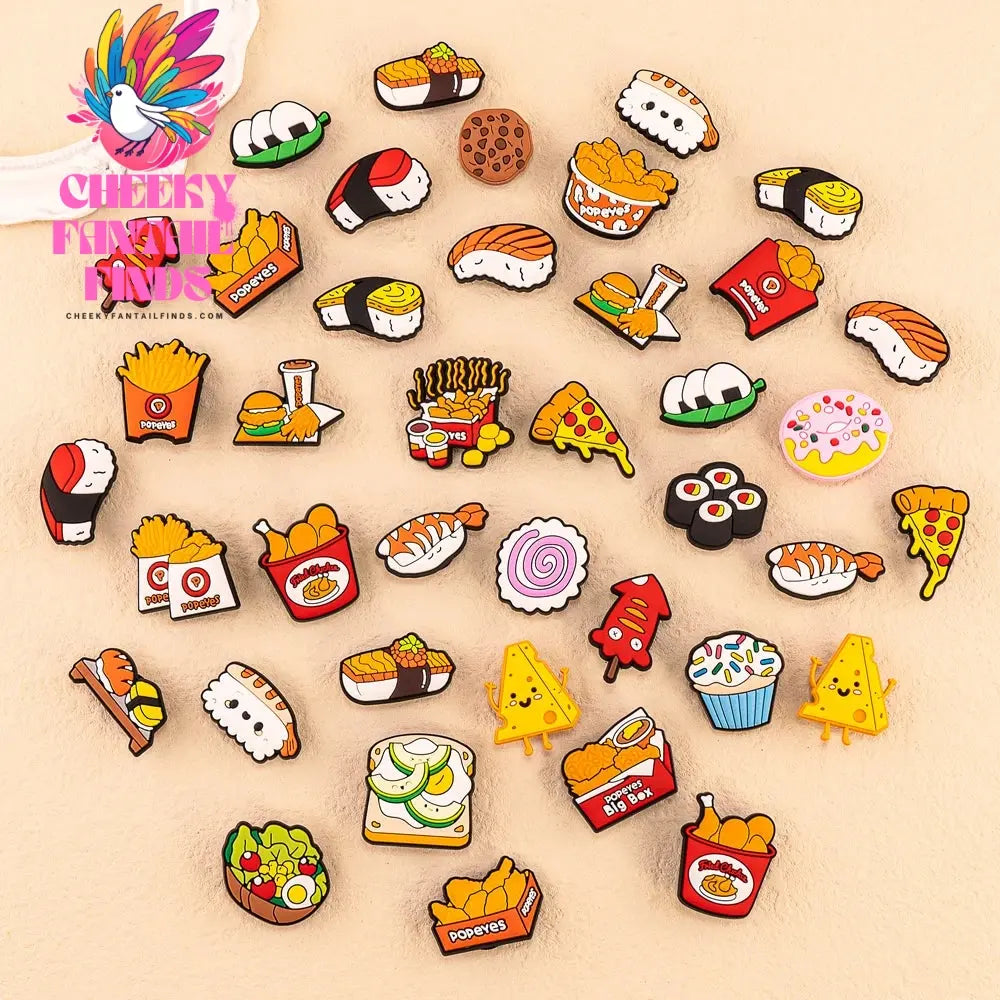 1/9/12pcs Cute Food Shoe Charms for Sandals Accessories Sushi Fried Chicken Shoe Decorations Pins for Kids Men Women Favor Gifts Cheeky Fantail Finds
