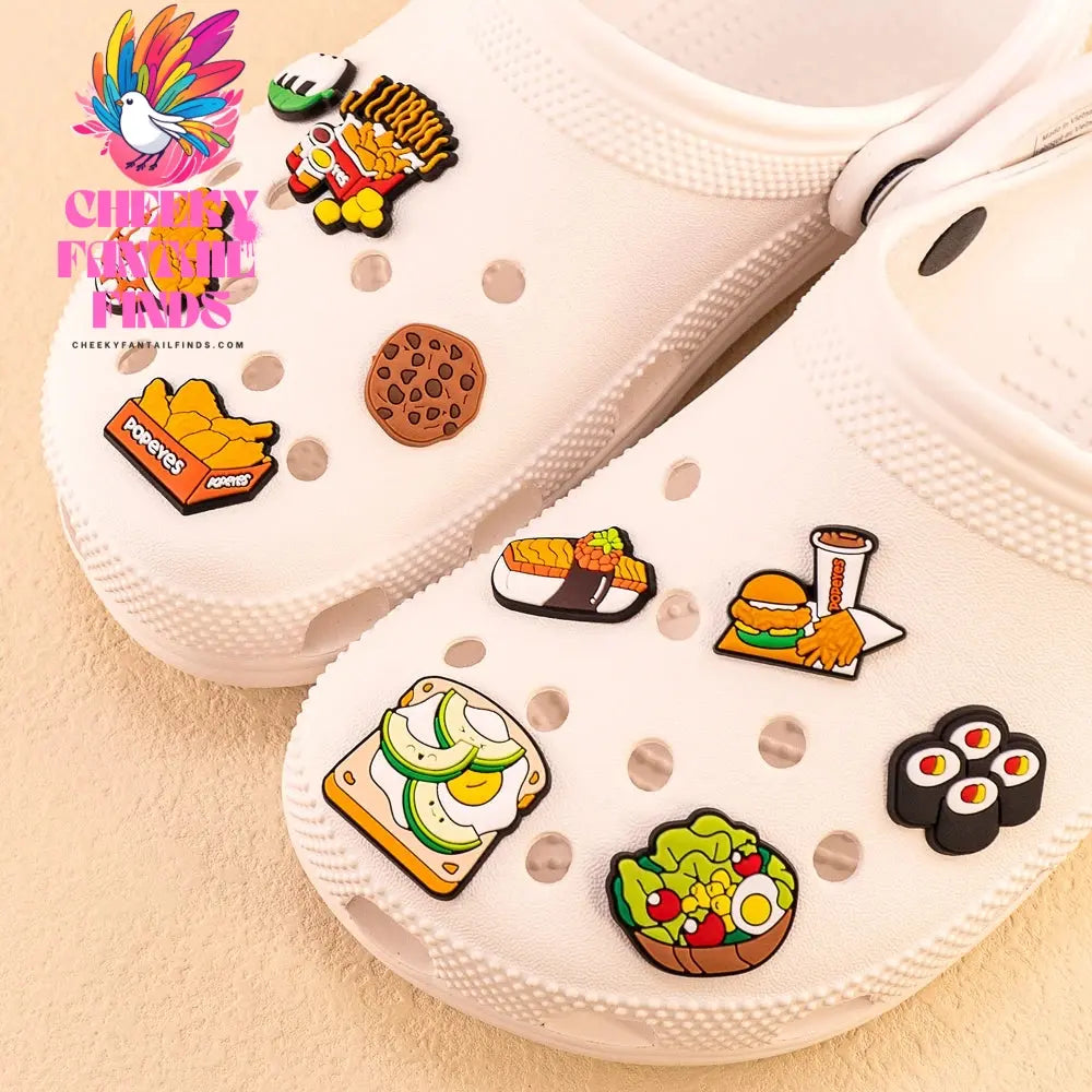 1/9/12pcs Cute Food Shoe Charms for Sandals Accessories Sushi Fried Chicken Shoe Decorations Pins for Kids Men Women Favor Gifts Cheeky Fantail Finds