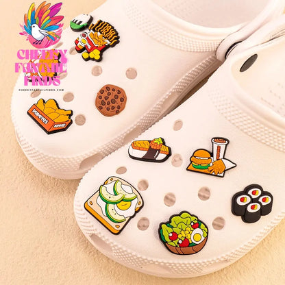 1/9/12pcs Cute Food Shoe Charms for Sandals Accessories Sushi Fried Chicken Shoe Decorations Pins for Kids Men Women Favor Gifts Cheeky Fantail Finds