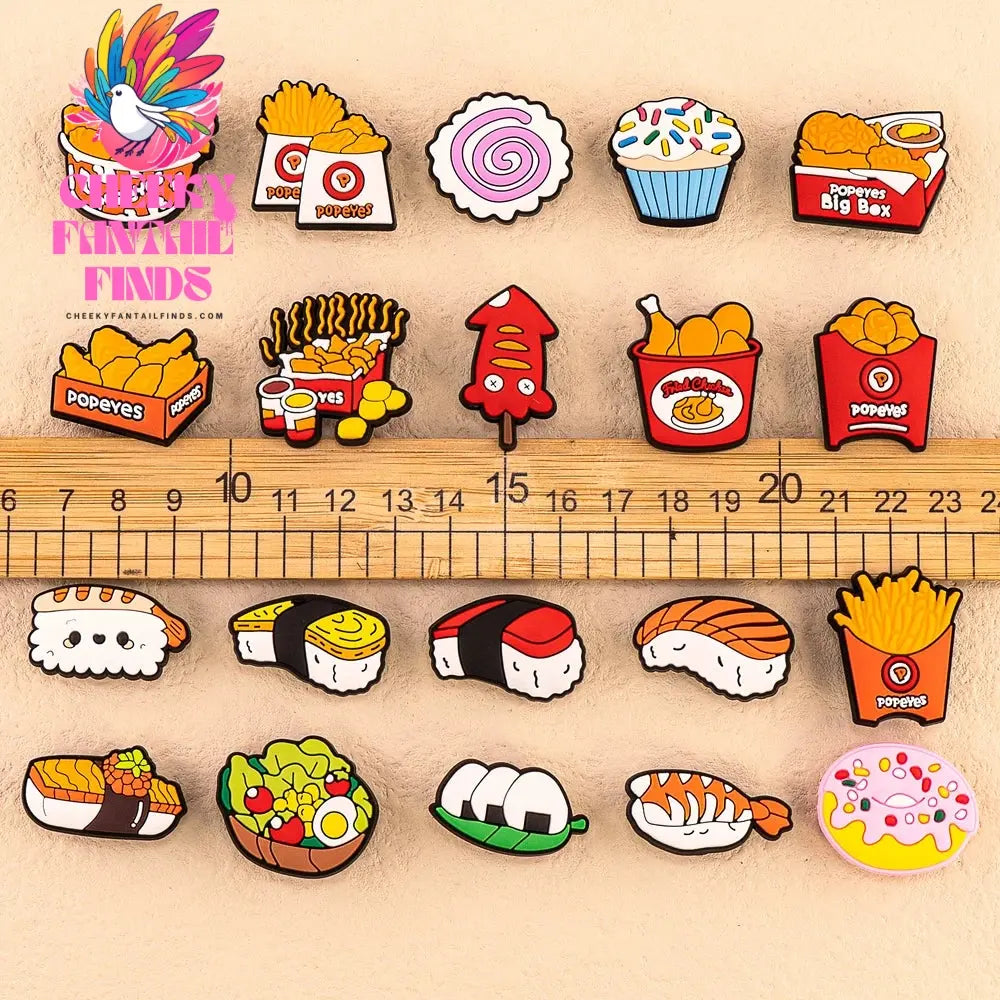 1/9/12pcs Cute Food Shoe Charms for Sandals Accessories Sushi Fried Chicken Shoe Decorations Pins for Kids Men Women Favor Gifts Cheeky Fantail Finds
