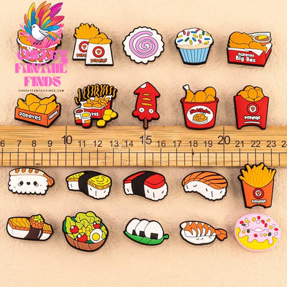 1/9/12pcs Cute Food Shoe Charms for Sandals Accessories Sushi Fried Chicken Shoe Decorations Pins for Kids Men Women Favor Gifts Cheeky Fantail Finds