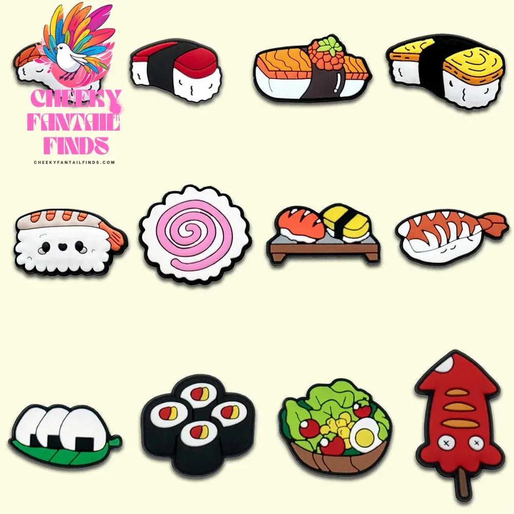 1/9/12pcs Cute Food Shoe Charms for Sandals Accessories Sushi Fried Chicken Shoe Decorations Pins for Kids Men Women Favor Gifts Cheeky Fantail Finds
