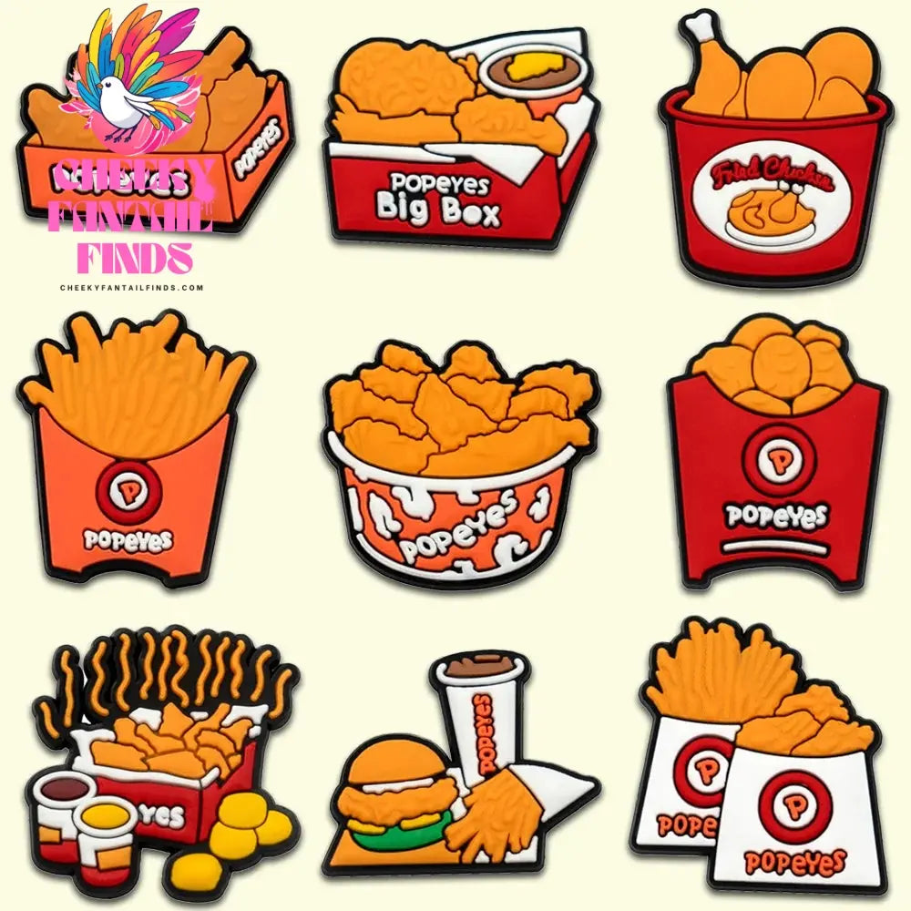 1/9/12pcs Cute Food Shoe Charms for Sandals Accessories Sushi Fried Chicken Shoe Decorations Pins for Kids Men Women Favor Gifts Cheeky Fantail Finds