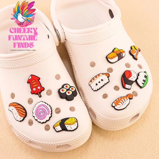 1/9/12pcs Cute Food Sushi Fried Chicken Shoe Charms Shoe Decorations Pins for Women Men Kids Gift Sandal Accessories Clog Buckle Cheeky Fantail Finds