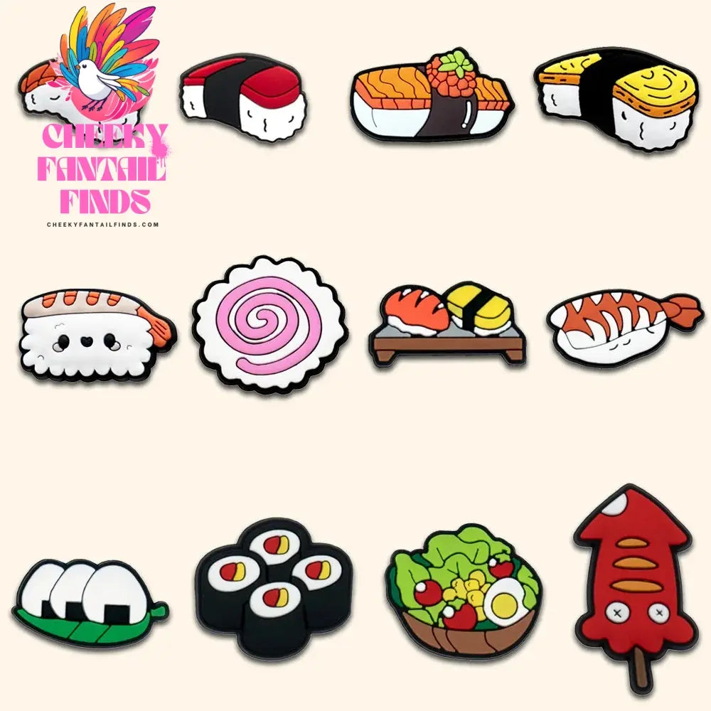1/9/12pcs Cute Food Sushi Fried Chicken Shoe Charms Shoe Decorations Pins for Women Men Kids Gift Sandal Accessories Clog Buckle Cheeky Fantail Finds
