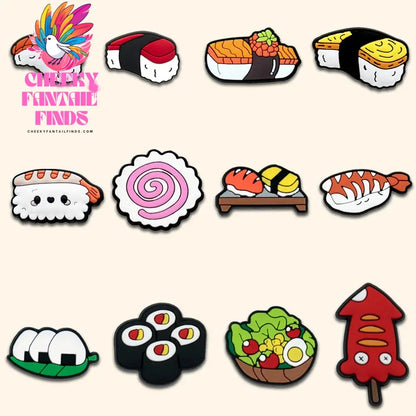 1/9/12pcs Cute Food Sushi Fried Chicken Shoe Charms Shoe Decorations Pins for Women Men Kids Gift Sandal Accessories Clog Buckle Cheeky Fantail Finds