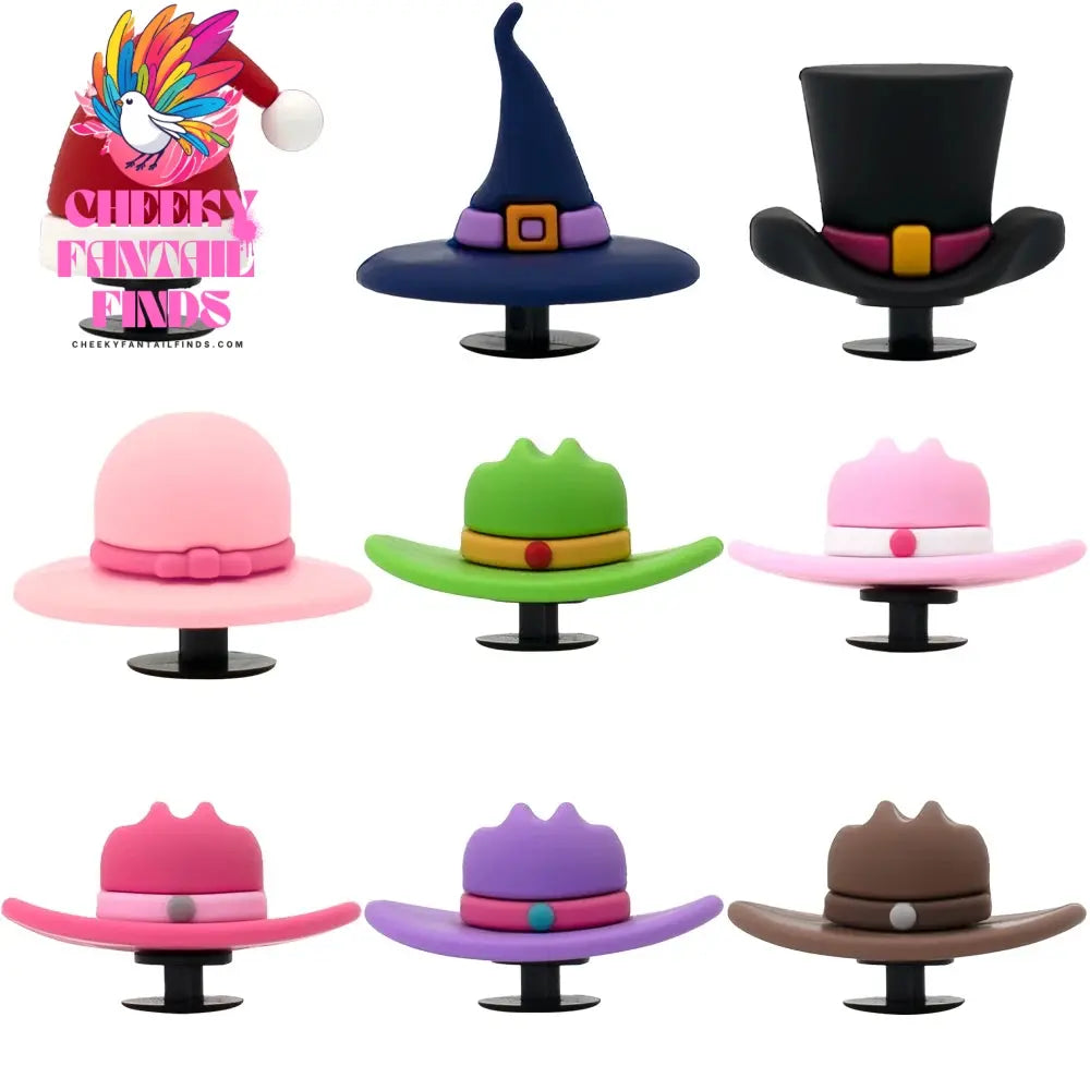1/9pcs 3D Hat Shoe Charms for Woman Men Kids Christmas Halloween Witch Magic Hat Pink Shoe Accessories Pins Buckle Decorations - Cheeky Fantail Finds