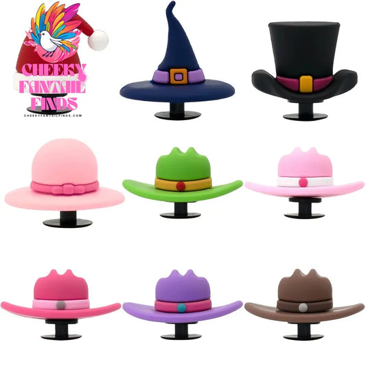 1/9pcs 3D Hat Shoe Charms for Woman Men Kids Christmas Halloween Witch Magic Hat Pink Shoe Accessories Pins Buckle Decorations - Cheeky Fantail Finds