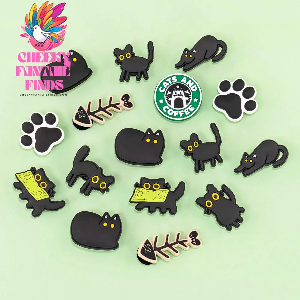 1/9pcs PVC Black Cat Shoe Charms for Kids Women Men Cat's Paw Shoe Decorations Pins for Clog Buckles Sandals Accessories Cheeky Fantail Finds