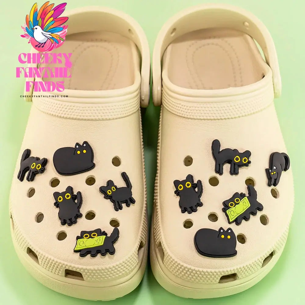1/9pcs PVC Black Cat Shoe Charms for Kids Women Men Cat's Paw Shoe Decorations Pins for Clog Buckles Sandals Accessories Cheeky Fantail Finds