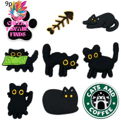 1/9pcs PVC Black Cat Shoe Charms for Kids Women Men Cat's Paw Shoe Decorations Pins for Clog Buckles Sandals Accessories Cheeky Fantail Finds