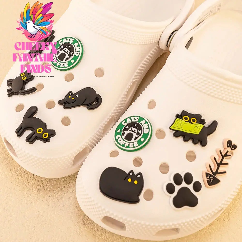 1-9pcs PVC Black Cats Shoe Charms Cute Animal Shoe Decorations Pins for Kids Girls Boy Favor Gift Sandal Accessories Clog Buckle - Cheeky Fantail Finds