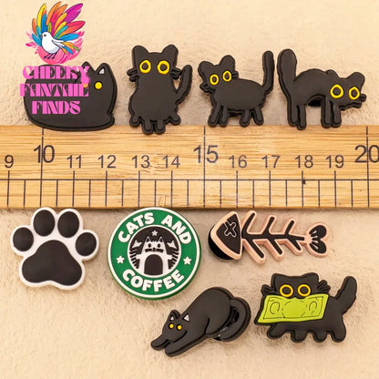 1-9pcs PVC Black Cats Shoe Charms Cute Animal Shoe Decorations Pins for Kids Girls Boy Favor Gift Sandal Accessories Clog Buckle - Cheeky Fantail Finds